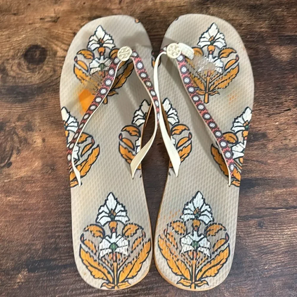 Tory Burch Brown Patterned Flip‎ Flops size 11